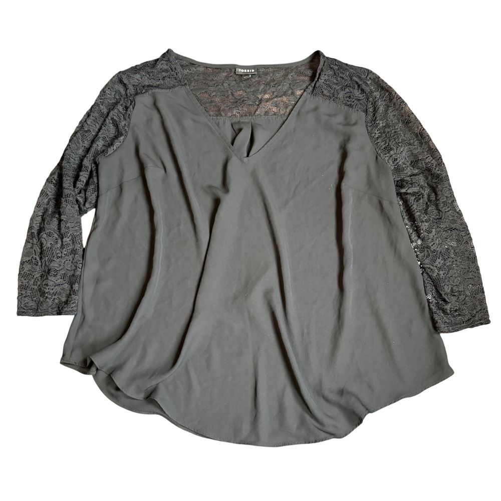 Torrid Black Lace Long Sleeve V-Neck Blouse Size 1 12152721